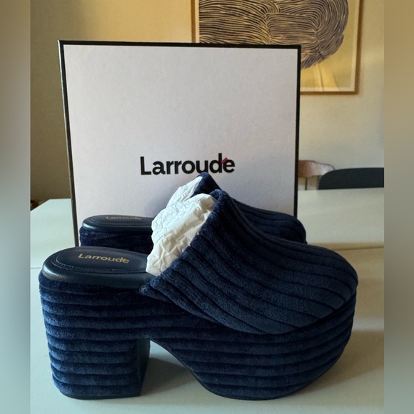 Larroude Shoes - Larroude Miso Clog Women's Midnight Blue Velvet Corduroy Platform Shoes New